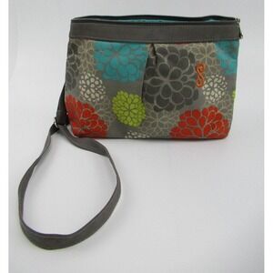 Initials Inc Handbag Floral‎ Grey Multicolor Flowers 10"x7" Shoulder Strap